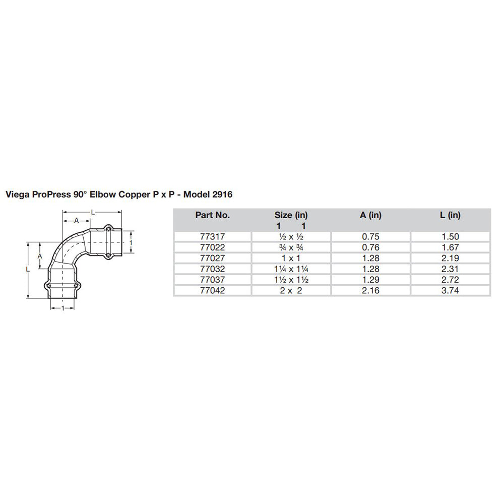 Viega ProPress 1/2" - 90 Copper Elbow - Double Press Connection - Smart Connect Technology [77317]